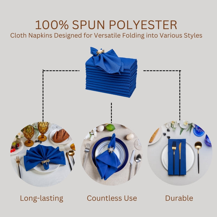 Gala Houseware Spun Polyester Dinner Napkins 18 x 18 inch - Royal Blue 12 Pack Solid Washable Cloth Napkins - Ideal for Events, Wedding, Party, Commercial and Home Use.