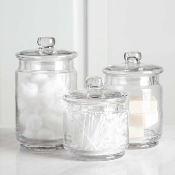 Bathroom Vanity Apothecary Jars, Set of 3 Glass Storage Organizer Canister