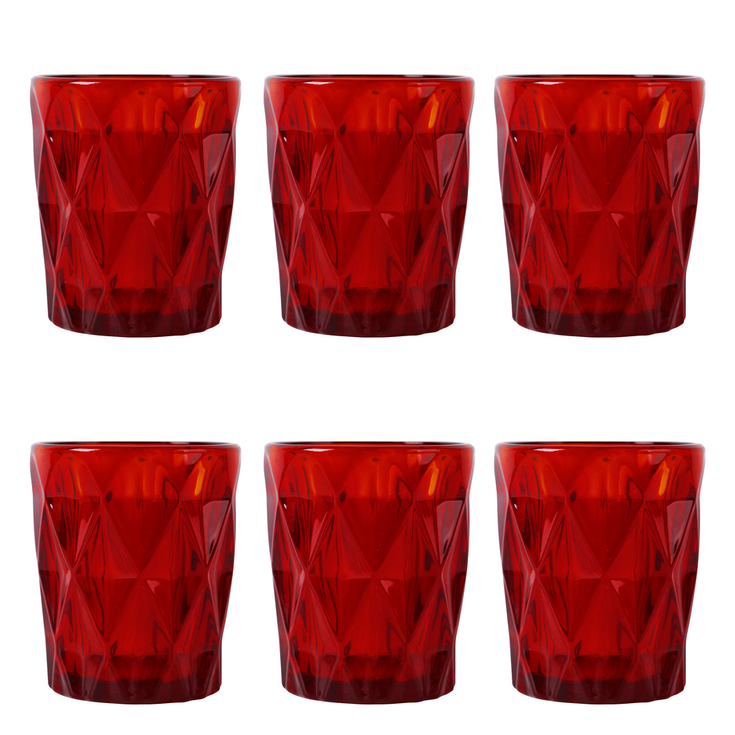 Gala Houseware Red Colored Water Glasses, Glass Tumblers Set of 6 Drinking Glasses