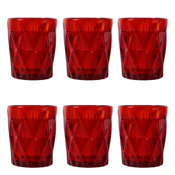 Gala Houseware Red Colored Water Glasses, Glass Tumblers Set of 6 Drinking Glasses