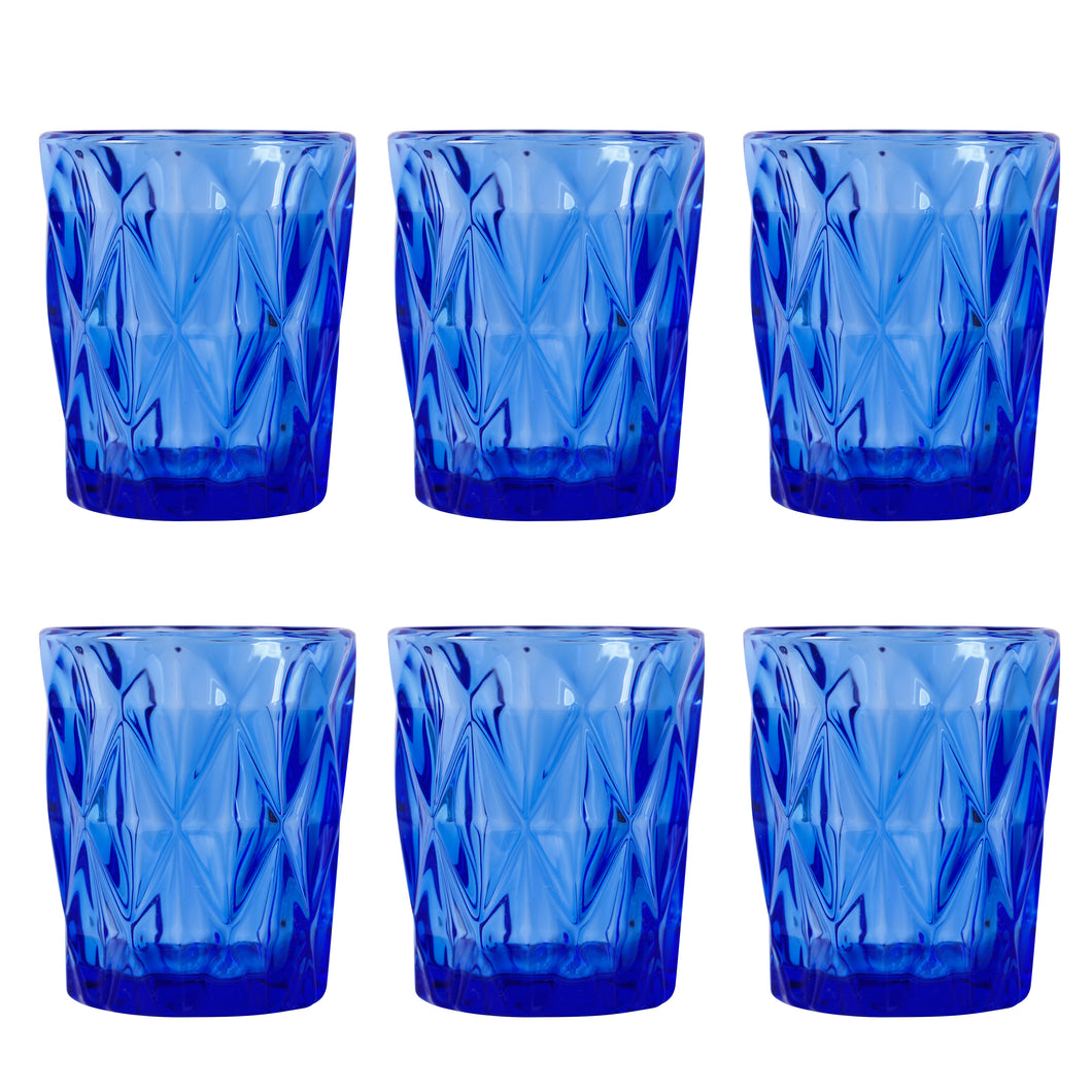 Blue Colored Water Glasses, Glass Tumblers Set of 6 Drinking Glasses