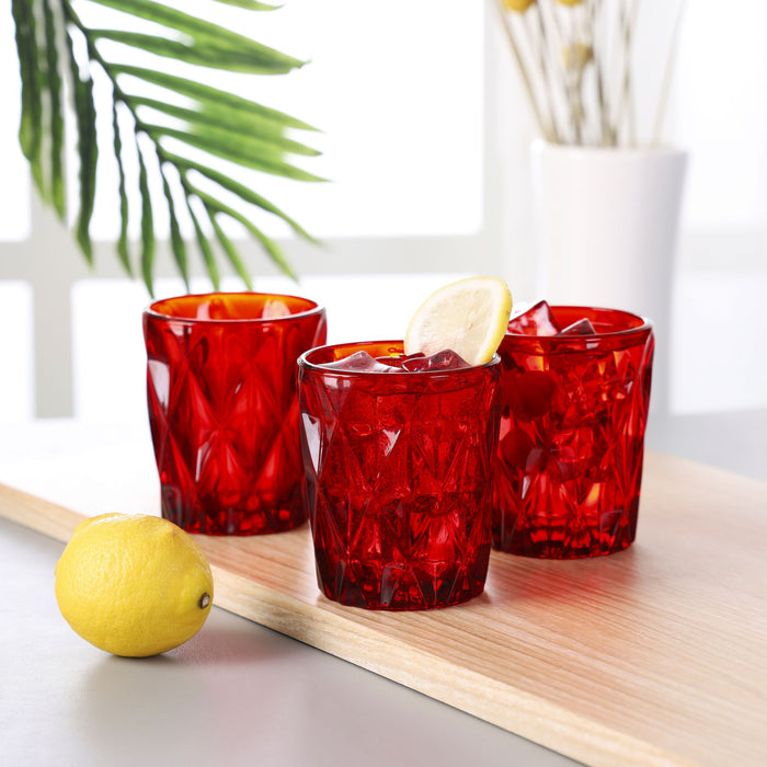 Gala Houseware Red Colored Water Glasses, Glass Tumblers Set of 6 Drinking Glasses