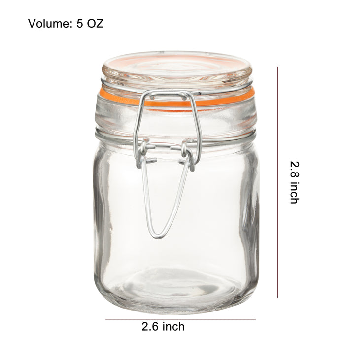 Glass Spice Jars Bottles with Airtight Lids and Leak Proof Rubber Gasket, Set of 6 (5 oz)