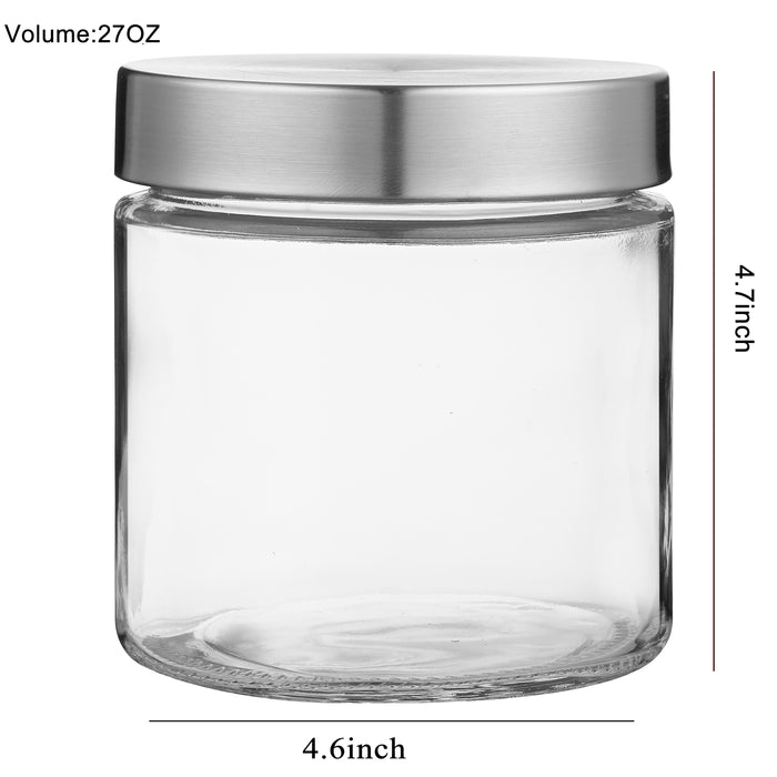 Clear Cylindrical Glass Storage Containers with Lids, Set of 3 ( D: 4.5" x H: 4.7" )