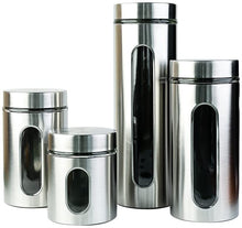 Charger l&#39;image dans la galerie, Glass Food Storage Containers with Lids, Set of 4 Quality Glass Jars with Stainless Steel Shell Canister (D 3.9&quot; x H 4.9&quot; / 6.9&quot; / 8.9&quot;/12&quot;)
