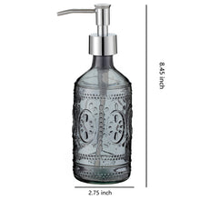 Load image into Gallery viewer, 12 oz Dark Grey Embossed Glass Lotion and Soap Dispenser Pump Set of 2
