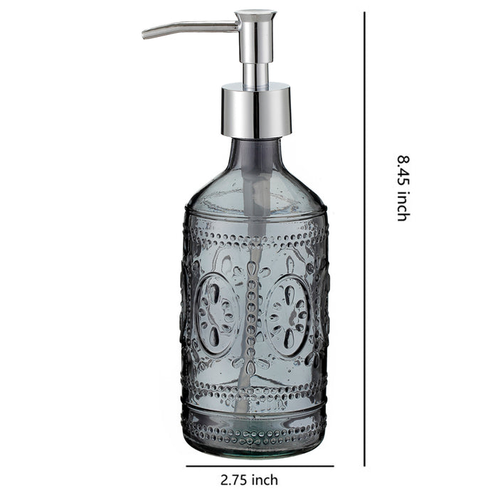 12 oz Dark Grey Embossed Glass Lotion and Soap Dispenser Pump Set of 2