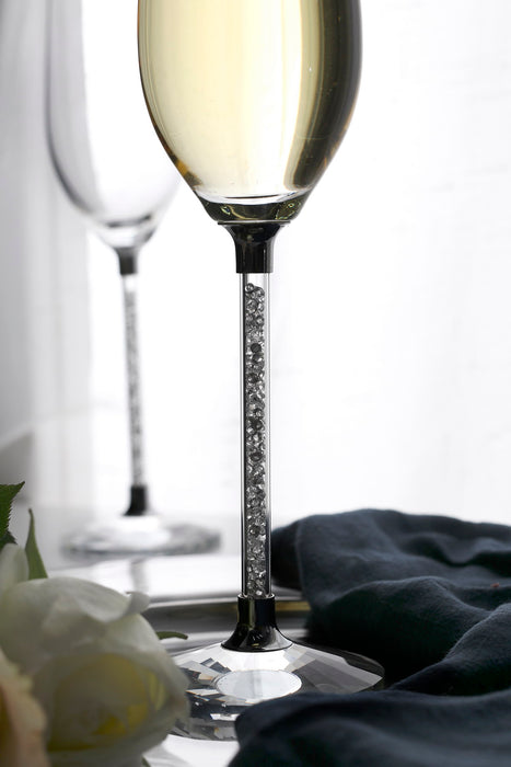 Lead Free 8 Ounce Champagne Glasses, Set of 2 Champagne Flutes with Long Crystal Diamond Stem