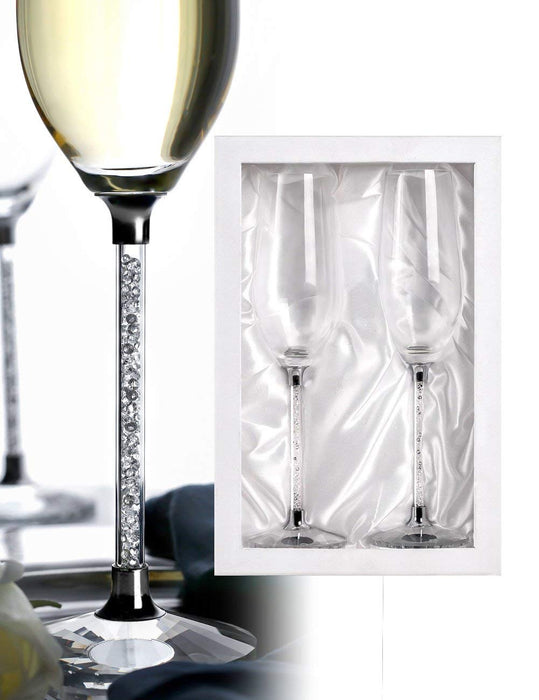 Lead Free 8 Ounce Champagne Glasses, Set of 2 Champagne Flutes with Long Crystal Diamond Stem