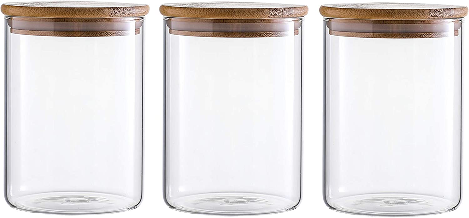 Gala Houseware Airtight Food Storage Containers with Bamboo Lids, Set of 3 Glass Jars Canister Set Perfect for Organization and Storage Coffee, Sugar, Tea. (D:3.94" x H: 5.5")