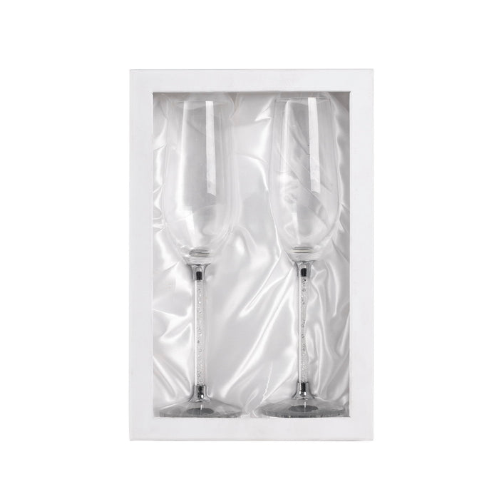 Lead Free 8 Ounce Champagne Glasses, Set of 2 Champagne Flutes with Long Crystal Diamond Stem