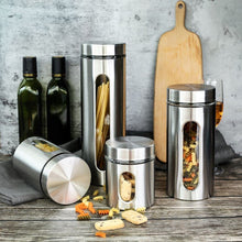 Charger l&#39;image dans la galerie, Glass Food Storage Containers with Lids, Set of 4 Quality Glass Jars with Stainless Steel Shell Canister (D 3.9&quot; x H 4.9&quot; / 6.9&quot; / 8.9&quot;/12&quot;)
