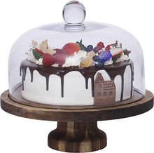 Charger l&#39;image dans la galerie, Gala Houseware Clear Glass Cake Stand and Cover with Solid Acacia Wood Base, 10.6 x 11.3 inches, Perfect for Birthdays, Weddings, and Anniversaries, Great for Desserts and Decoration
