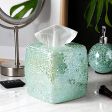 Load image into Gallery viewer, Mosaic Glass Square Facial Tissue Holder, Decorative Bathroom Vanity Counter top Roll Napkins Box Cover (Turquoise)
