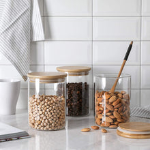 Charger l&#39;image dans la galerie, Gala Houseware Airtight Food Storage Containers with Bamboo Lids, Set of 3 Glass Jars Canister Set Perfect for Organization and Storage Coffee, Sugar, Tea. (D:3.94&quot; x H: 5.5&quot;)
