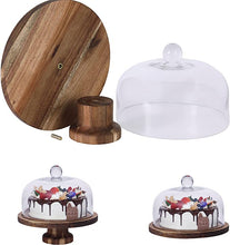 Load image into Gallery viewer, Gala Houseware Clear Glass Cake Stand and Cover with Solid Acacia Wood Base, 10.6 x 11.3 inches, Perfect for Birthdays, Weddings, and Anniversaries, Great for Desserts and Decoration
