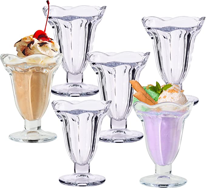 Gala Houseware 6 PCs Set 5.6 oz Tulip Clear Glass Dessert Bowls/Cups - Perfect for Dessert, Sundae, Ice Cream, Fruit, Salad, Snack, Cocktail, Condiment, Trifle and Christmas Holiday Party