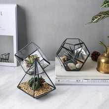 Charger l&#39;image dans la galerie, Glass Geometric Terrarium Container 5.4X4.7inch, 3.8X3.8inch and 4.1X6.4inch Tabletop for Succulent &amp; Air Plant (Black, 3 Asst)
