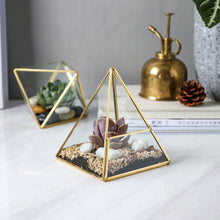 Load image into Gallery viewer, Glass Geometric Terrarium Container 4.5 X 5.2 inches and 4.3 X 3.7 inches Glass Terrarium for Succulent &amp; Air Plant (Gold, 2pcs)
