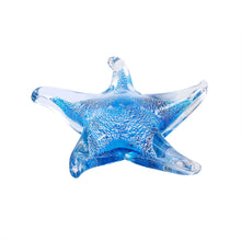 Charger l&#39;image dans la galerie, Glass Starfish Hand Blown Figurine, Aqua Blue 5 Inch Diameter
