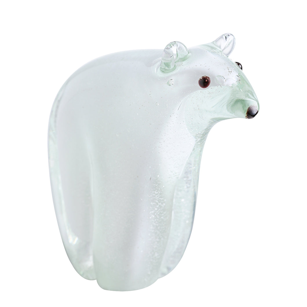 Art Craft Collectible Handmade Polar Bear Glass Paperweight (H: 4.5”)