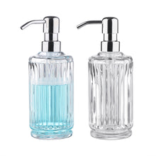 Load image into Gallery viewer, Gala Houseware Soap Dispenser - 2 Pack, 11.5 Oz Timeless Clear Vertical Stripes Design Glass Refillable Hand Soap Dispensers
