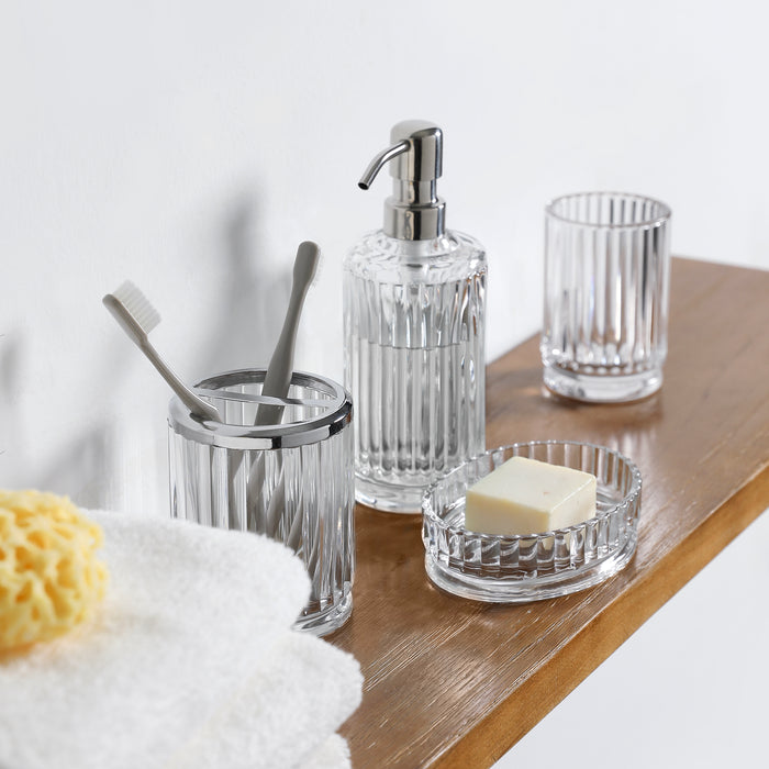 Gala Houseware Bathroom Accessories Set 4 pcs - Lead Free Ultra-Clarity Glass Soap Dispenser & Toothbrush Holder & Tumbler & Soap Dish