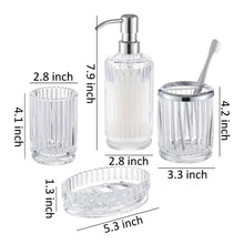 Charger l&#39;image dans la galerie, Gala Houseware Bathroom Accessories Set 4 pcs - Lead Free Ultra-Clarity Glass Soap Dispenser &amp; Toothbrush Holder &amp; Tumbler &amp; Soap Dish
