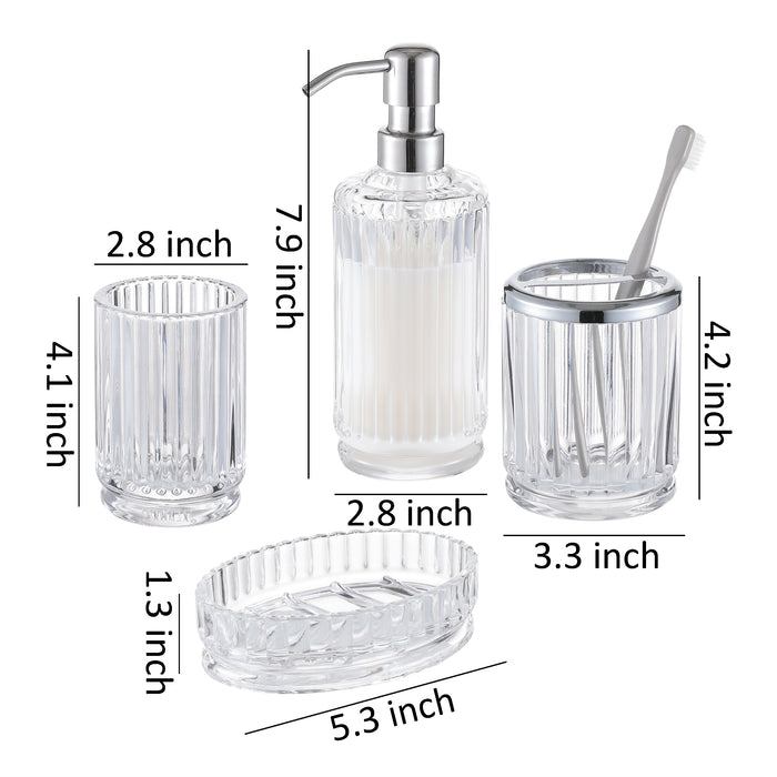 Gala Houseware Bathroom Accessories Set 4 pcs - Lead Free Ultra-Clarity Glass Soap Dispenser & Toothbrush Holder & Tumbler & Soap Dish