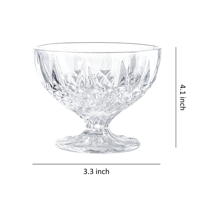 8 Ounce Clear Glass Ice Cream Cups Set of 4 Different Patterns