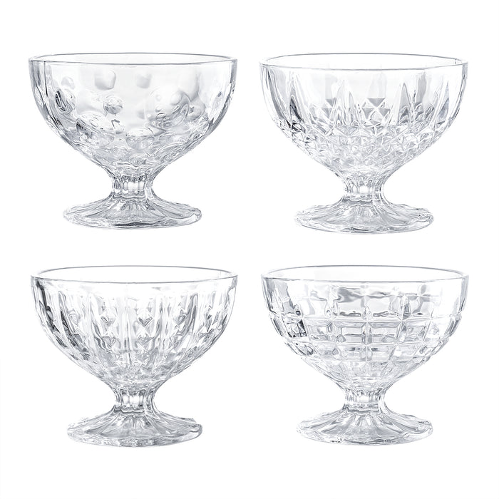 8 Ounce Clear Glass Ice Cream Cups Set of 4 Different Patterns