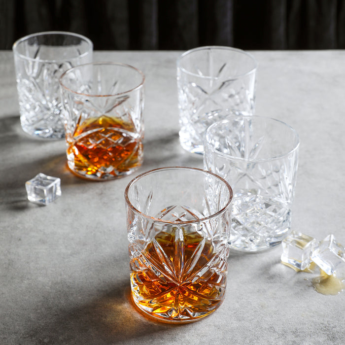 Premium Crystal Whiskey Glasses Old Fashioned Textured Designed Heavy Base, Set of 6 ( 11 Ounce, 6 Pcs )