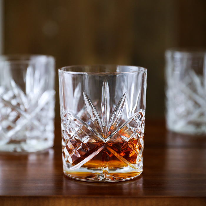 Premium Crystal Whiskey Glasses Old Fashioned Textured Designed Heavy Base, Set of 6 ( 11 Ounce, 6 Pcs )