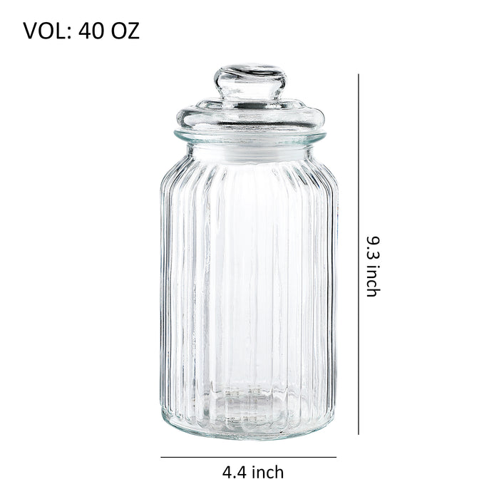 Old-Fashioned Airtight Clear Glass Storage Canisters, Set of 3 (D: 4.4" x H.: 5.7" / 7.3" / 9.3")