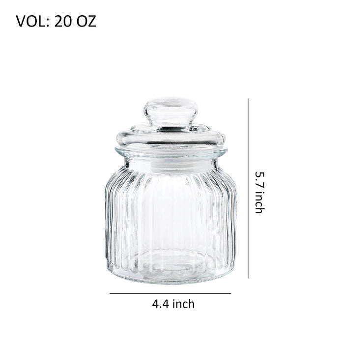 Old-Fashioned Airtight Clear Glass Storage Canisters, Set of 3 (D: 4.4" x H.: 5.7" / 7.3" / 9.3")