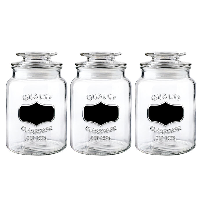 3-Piece Airtight Round Clear Glass Storage Canisters with Sealed Lids (Each: 34 oz, D:4.3" x H:6.9")