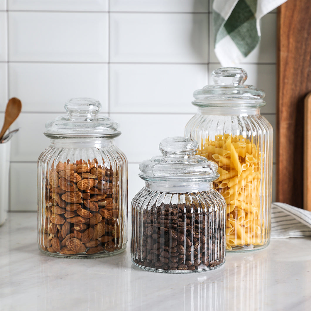 Old-Fashioned Airtight Clear Glass Storage Canisters, Set of 3 (D: 4.4