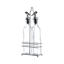 Load image into Gallery viewer, Olive Oil Dispenser and Vinegar Dispenser Set of 2 with Chrome Plated Rack Stand and Drip-Free Pourers
