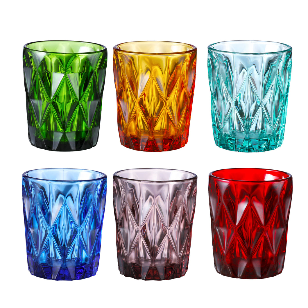 Colored Water Glasses, Glass Tumblers Set of 6 Multi Colors Drinking Glasses