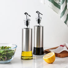 Load image into Gallery viewer, Oil and Vinegar Dispenser with Drip-Free Pourers and Silver Stainless Steel Shells Set of 2
