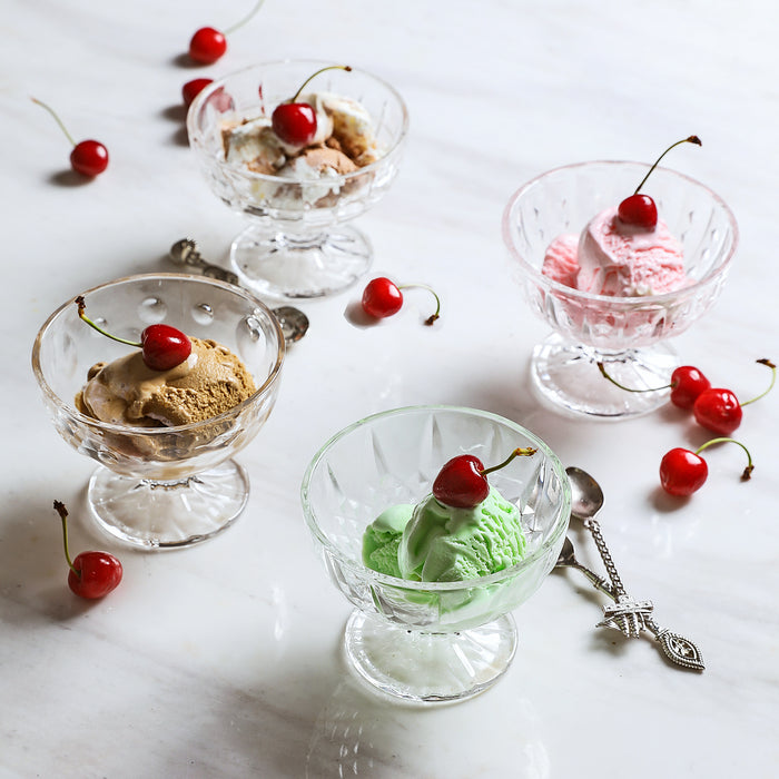 8 Ounce Clear Glass Ice Cream Cups Set of 4 Different Patterns