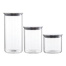 Charger l&#39;image dans la galerie, Airtight Clear Glass Canister Set of 3 Glass Storage Jars with Stainless Steel Lids
