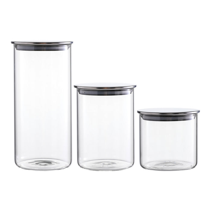 Airtight Clear Glass Canister Set of 3 Glass Storage Jars with Stainless Steel Lids