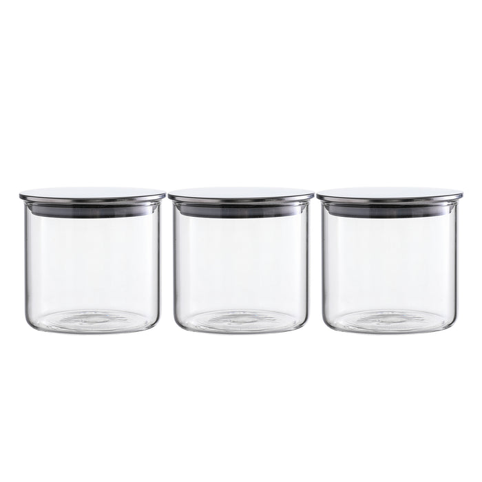 Set of 3 Airtight Clear Glass Storage Containers with Stainless Lids