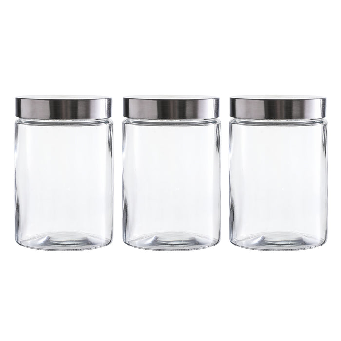 Clear Glass Storage Containers with Lids, Set of 3 ( Each: 4.5" D x 6.7" H )