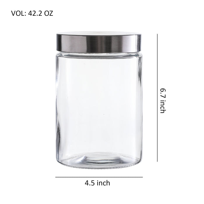 Clear Glass Storage Containers with Lids, Set of 3 ( Each: 4.5" D x 6.7" H )