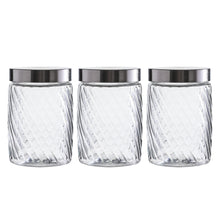 Load image into Gallery viewer, Clear Spiral Design Glass Storage Containers with Lids, Set of 3 ( Each: 4.5&quot; D x 6.7&quot; H )
