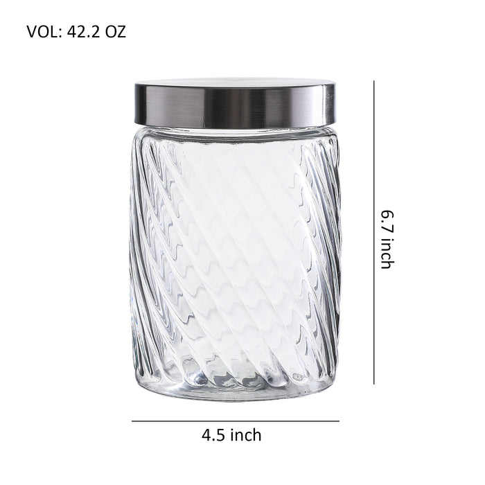 Clear Spiral Design Glass Storage Containers with Lids, Set of 3 ( Each: 4.5" D x 6.7" H )