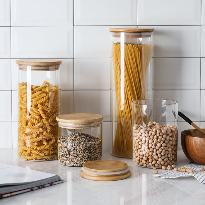 Food Storage Glass Canister Set, Airtight Coffee Container with Bamboo Lids, Set of 4