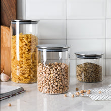 Charger l&#39;image dans la galerie, Airtight Clear Glass Canister Set of 3 Glass Storage Jars with Stainless Steel Lids
